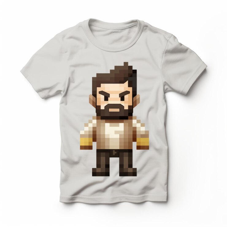 Foto 3d 8 bit pixel cartoon de logan t-shirt desenho de corpo completo