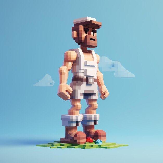 Foto 3d 8 bit pixel cartoon shorts com corpo inteiro em fundo branco