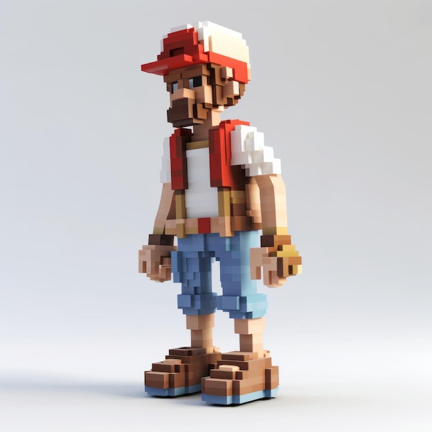 3d 8-Bit-Pixel-Cartoon-Shorts mit vollem Körper auf weißem Hintergrund