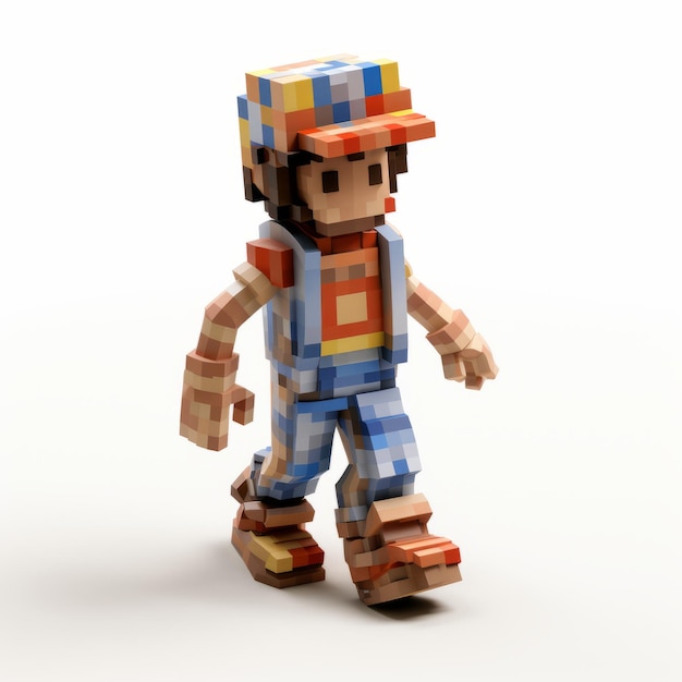 3d 8 Bit Pixel Cartoon von 2 in Overalls Vollkörper