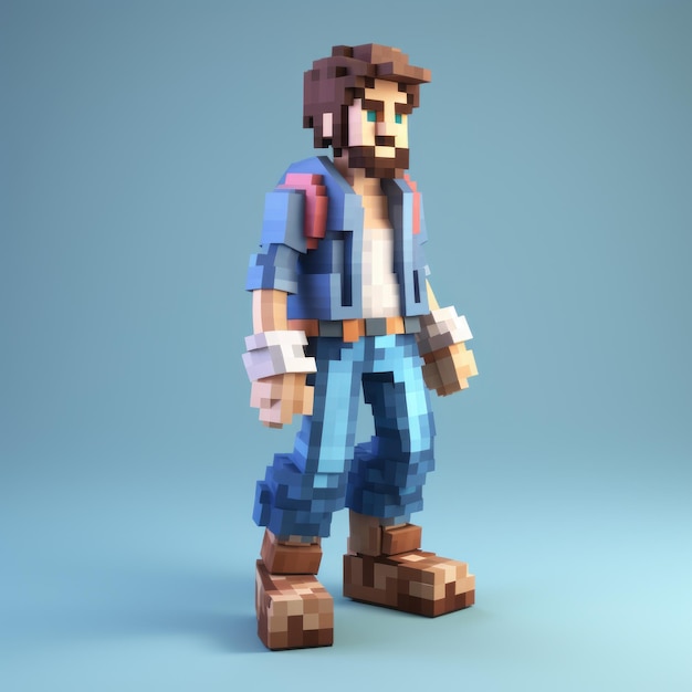 3d 8 Bit Pixel Cartoon von 3 Jeans auf weißem Hintergrund