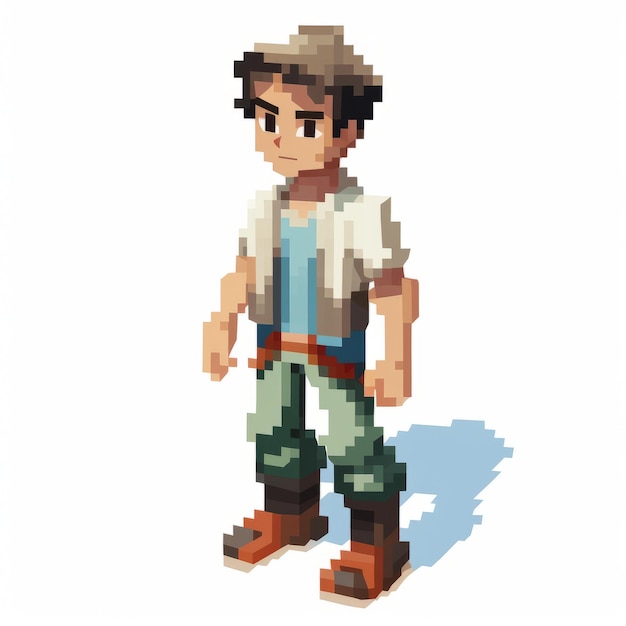 3d 8 Bit Pixel dibujos animados de Grayson en blusa con todo el cuerpo