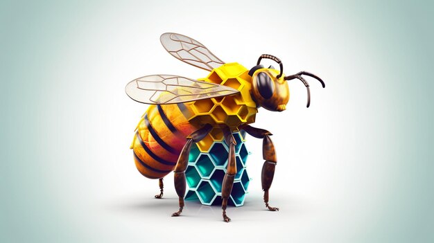 3d abeja en panal pixar simple fondo blanco brillante ai generativo