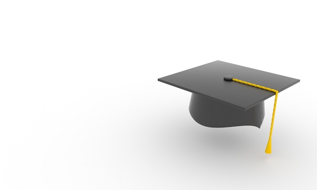 3D-Abschlusskappe Hintergrund Universitätshut auf weißem Hintergrund Akademieausbildung Bachelor-Abschluss