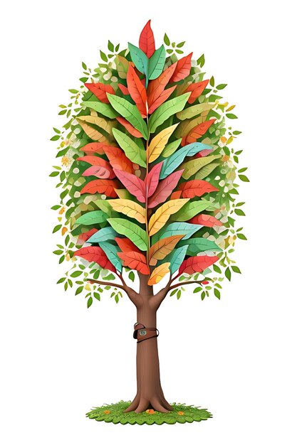 3d-Abstract Farbiger Baum mit hängenden Blättern auf den Zweigen Illustration Hintergrund generativ ai