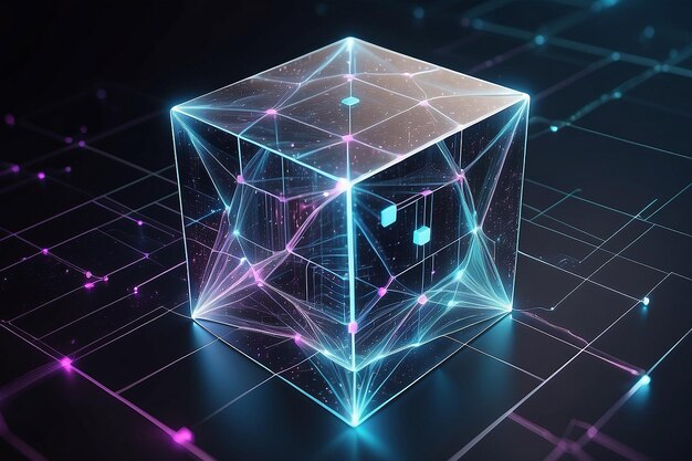 Foto 3d abstract poly cube criptografía cuántica y análisis de grandes datos banner de ciencia y tecnología