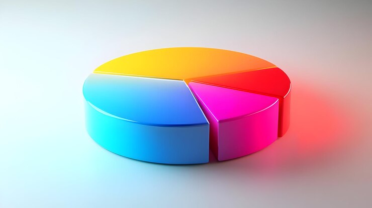 Foto 3d abstract voter demographic pie chart concept vista en primer plano del gráfico giratorio con segmentos brillantes