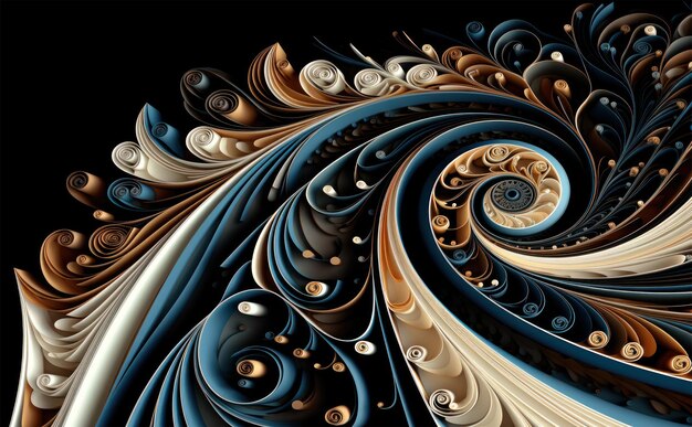 3D-Abstrakt-Design-Hintergrund mit Wellen- und Spiralfraktalmustern Generative KI