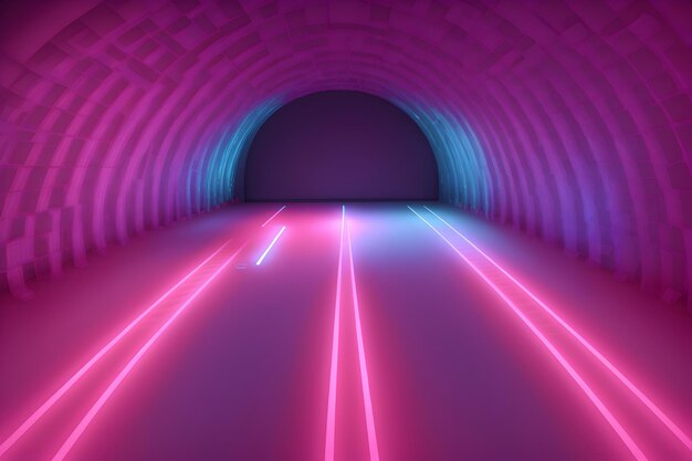 3D-Abstrakt-Hintergrund mit Neonlichtern Neontunnel 3D-Illustration generiert von Ai