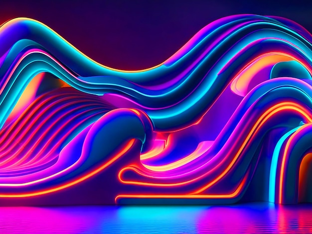 3D-Abstrakt-Neonwellen-Hintergrundbild zum kostenlosen Download