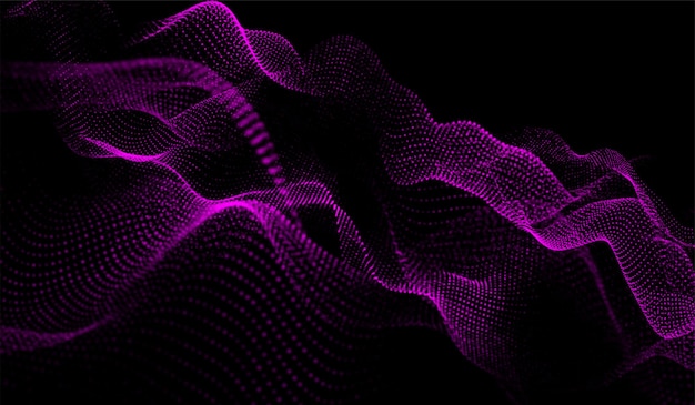 3D-abstrakte digitale Technologie rosa Lichtpartikelwelle auf schwarzem Hintergrund