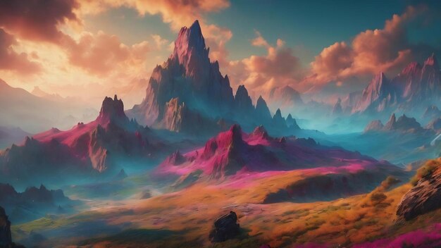 Foto 3d-abstrakte fantasy-landschaft