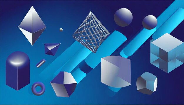 Foto 3d-abstrakte geometrische figuren auf blauem hintergrund