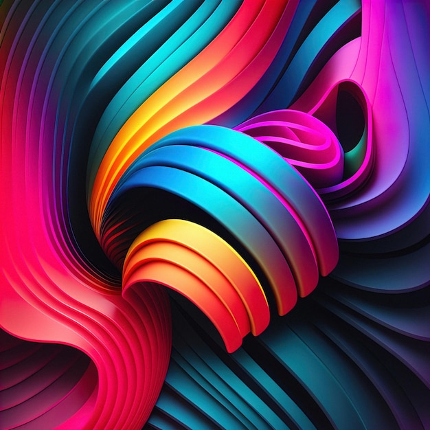 3D abstrakter farbenfroher Hintergrund mit Formlinien in kurvigen Linien Futuristische moderne Regenbogenillustration Neonfarben