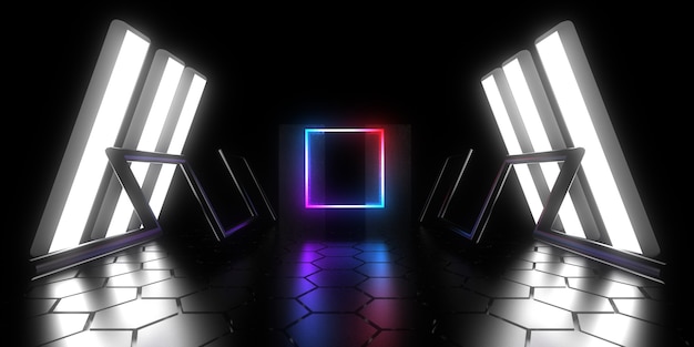 3D abstrakter Hintergrund mit Neonlichtern. Neon-Tunnel. .Raumbau . .3D-Darstellung33