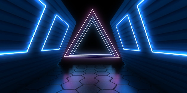 3D abstrakter Hintergrund mit Neonlichtern. Neon-Tunnel. .Raumbau . .3D-Darstellung33