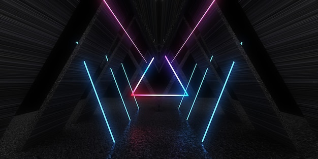 3D abstrakter Hintergrund mit Neonlichtern. Neon-Tunnel. .Raumbau . .3D-Darstellung33