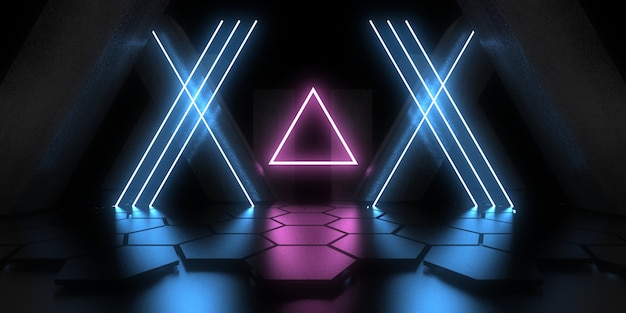 3D abstrakter Hintergrund mit Neonlichtern. Neon-Tunnel. .Raumbau . .3D-Darstellung33