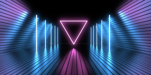 3d abstrakter hintergrund mit neonlichtern. neon-tunnel. .raumbau . .3d-darstellung33