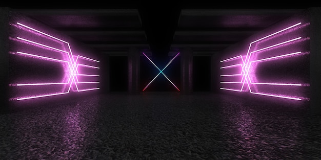 3D abstrakter Hintergrund mit Neonlichtern. Neon-Tunnel. .Raumbau . .3D-Darstellung33