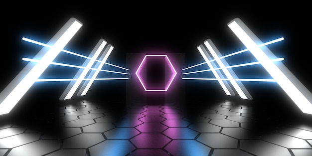 3D abstrakter Hintergrund mit Neonlichtern. Neon-Tunnel. .Raumbau . .3D-Darstellung33