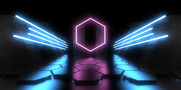 3D abstrakter Hintergrund mit Neonlichtern. Neon-Tunnel. .Raumbau . .3D-Darstellung33