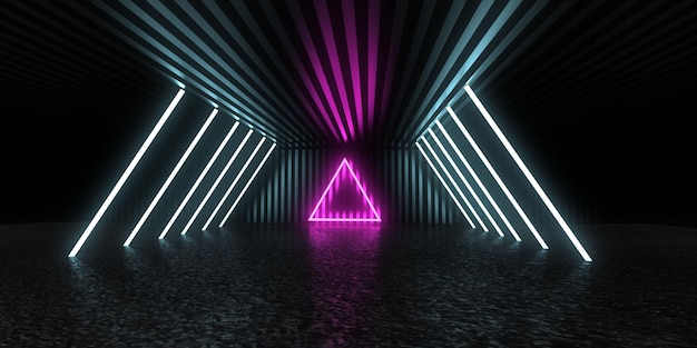3D abstrakter Hintergrund mit Neonlichtern. neon tunnel .space bau . .3D-Darstellung