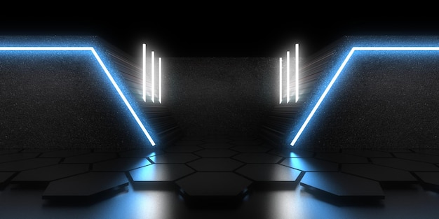 3D abstrakter Hintergrund mit Neonlichtern. neon tunnel .space bau . .3D-Darstellung