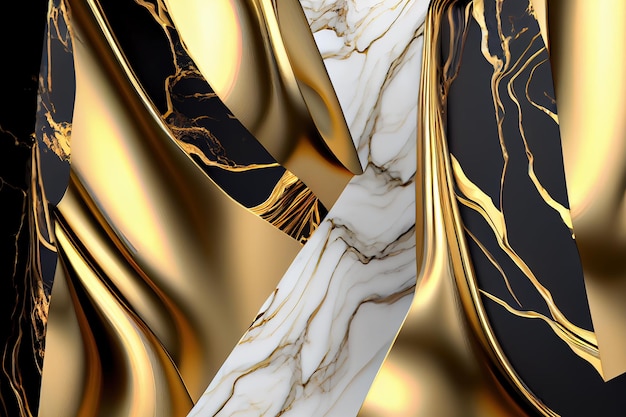 3D abstrakter Hintergrund Schwarz-Gold-Wellen Generative KI