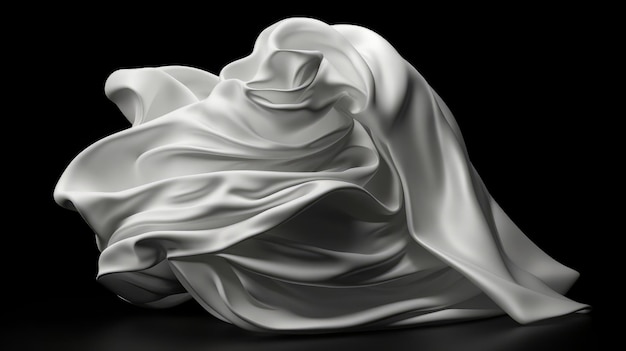 3D abstrakter weißer Stoff, fliegender Stoff, dynamisches Textil, generative KI