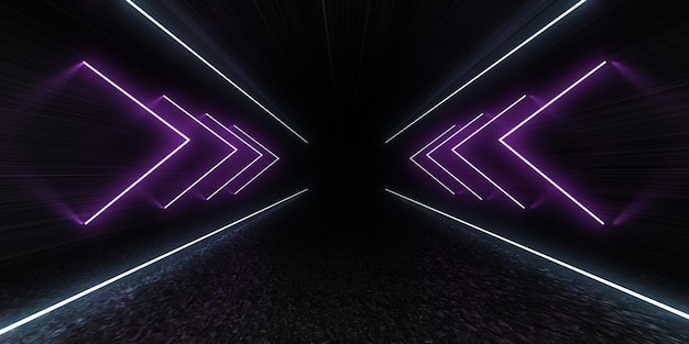 3D abstrato com luzes de neon. construção de túnel de néon .space . .ilustração 3d3