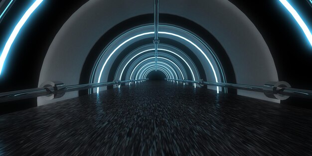 3D abstrato com luzes de neon. construção de túnel de néon .space . .ilustração 3d3