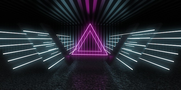 3D abstrato com luzes de neon. construção de túnel de néon .space . ilustração .3d