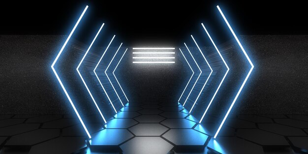 3D abstrato com luzes de neon. construção de túnel de néon .space . ilustração .3d