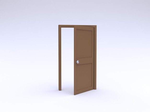 3d abstrato madeira porta aberta mínimo fundo branco renderização em 3d