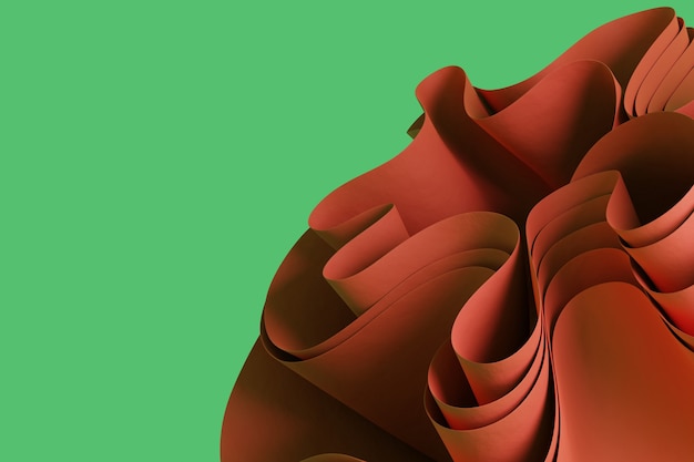 3d abstrato vermelho render objeto ondulado em um fundo verde papel de parede de objeto 3d criativo