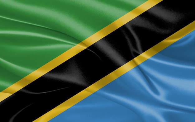 3d acenando com a bandeira nacional de seda realista da Tanzânia Feliz dia nacional da Tanzânia fundo da bandeira