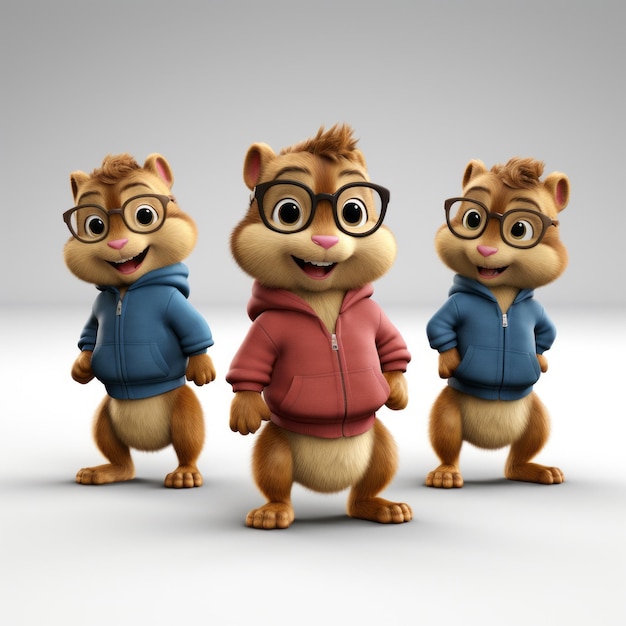 3d alvin e os esquilos modelo de ilustração em fundo branco