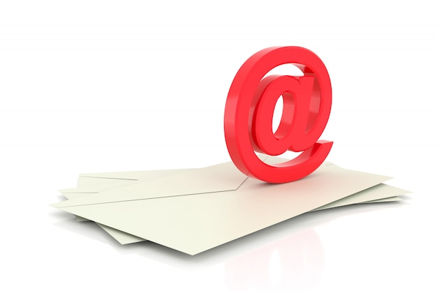 3D am Zeichen. E-Mail-Symbol. 3D-Rendering.