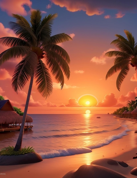 3D-Animation Sonnenuntergang Strand von Tapeten