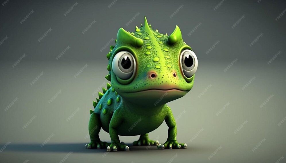 3d_animation_style_cute_green_lizard_character ia generativa | Foto Premium