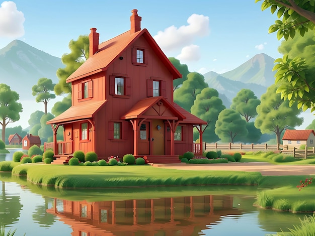 3D-animiertes altmodisches Dorfhaus