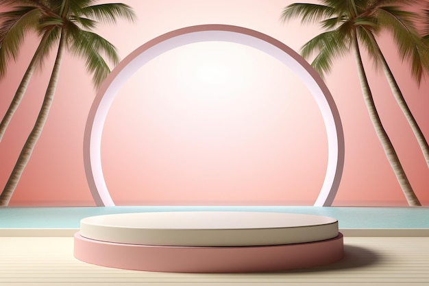 3D-Anzeige Podium Pastell auf Palm Beach abstrakten Hintergrund Frühling und Sommer Natur minimaler Sockel