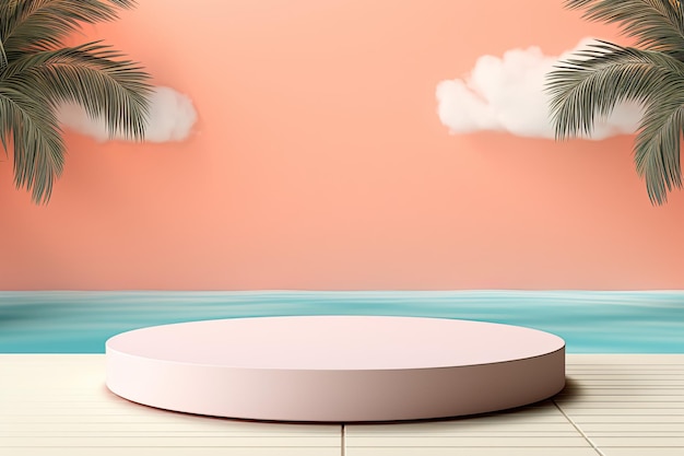 3D-Anzeige Podium Pastell auf Palm Beach abstrakten Hintergrund Frühling und Sommer Natur minimaler Sockel