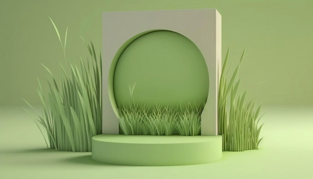 3D-Anzeige Podium pastellgrüner Hintergrund Natürliches grünes Gras Ai generativ
