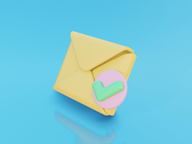 3d aprobar mensaje o correo electrónico perfecto para ilustración o icono en rosa, amarillo y azul