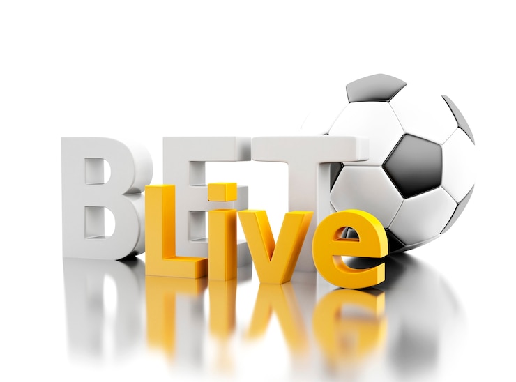 Foto 3d apuesta en vivo con un balón de fútbol. concepto de apuestas.