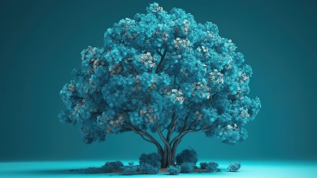 3d árbol silueteado árbol contra un paisaje iluminado por la luna Ai generativo