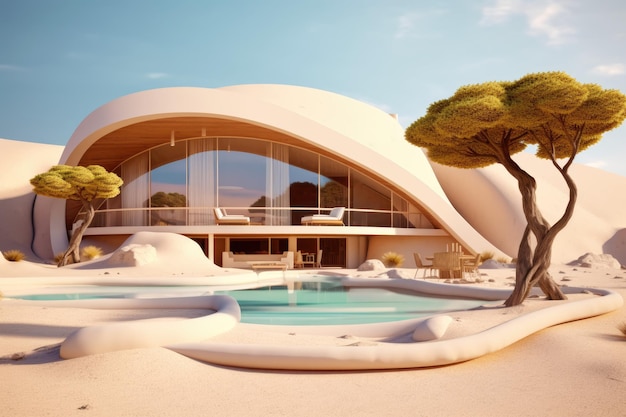 3d arquitetura moderna casa de luxo design minimalista com uma piscina e planta ai generativa