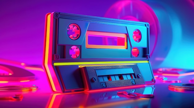 3D-Audiokassette mit Band Vintage-Audiokassette mit Retro-Musik Generative Ai